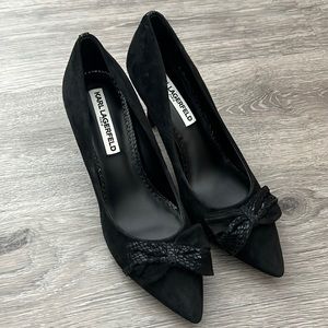 KARL LAGERFELD Paris Rais Suede Pointed Toe Pumps Heels Bow Size 8